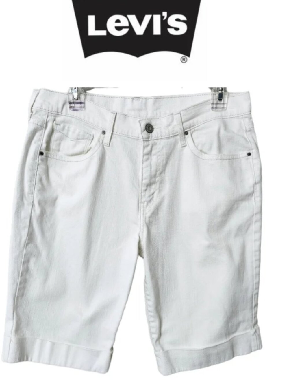 Levi’s 515 White Denim Embellished Coastal Contemporary Classic Bermuda Shorts